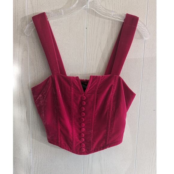 New Rachael Zoe Red velvet crop smocked button front tank size small - Picture 2 of 11